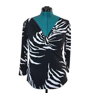 Svetlana Twist Front‎ Top Women's Size 8 Long Sleeve Black White Print